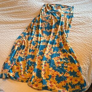 LuLaRoe Yellow Maxi Skirt with Blue and Pink Floral Print